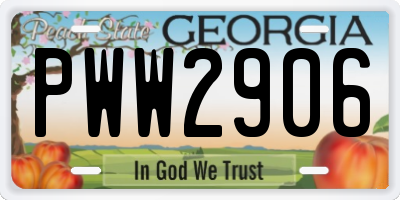 GA license plate PWW2906