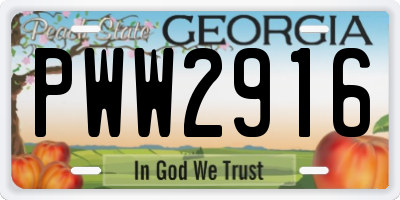 GA license plate PWW2916