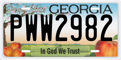 GA license plate PWW2982