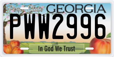 GA license plate PWW2996