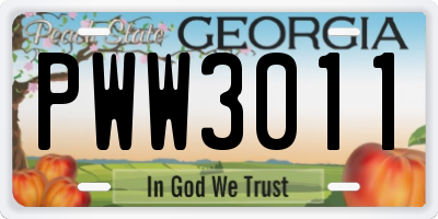 GA license plate PWW3011