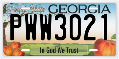 GA license plate PWW3021
