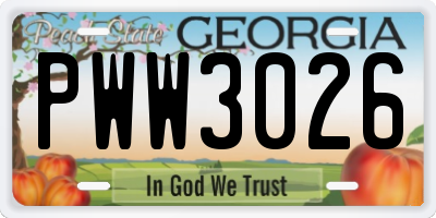 GA license plate PWW3026