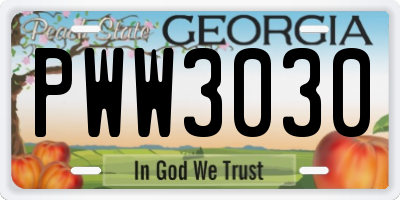 GA license plate PWW3030