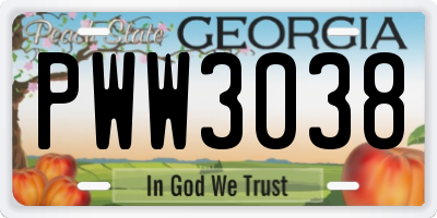 GA license plate PWW3038