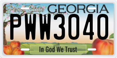 GA license plate PWW3040