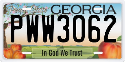 GA license plate PWW3062