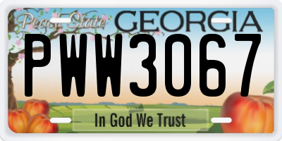 GA license plate PWW3067