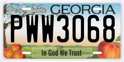 GA license plate PWW3068
