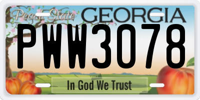 GA license plate PWW3078
