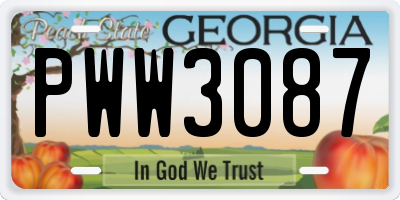 GA license plate PWW3087