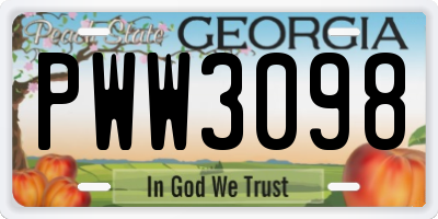 GA license plate PWW3098