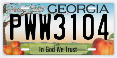 GA license plate PWW3104