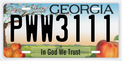 GA license plate PWW3111