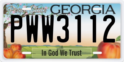 GA license plate PWW3112
