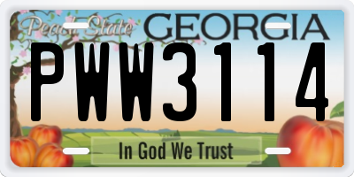 GA license plate PWW3114