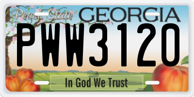 GA license plate PWW3120