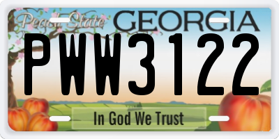 GA license plate PWW3122