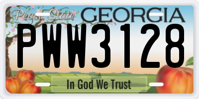 GA license plate PWW3128