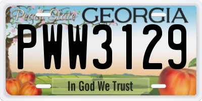 GA license plate PWW3129