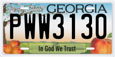 GA license plate PWW3130
