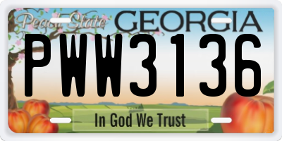 GA license plate PWW3136