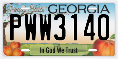 GA license plate PWW3140