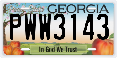 GA license plate PWW3143