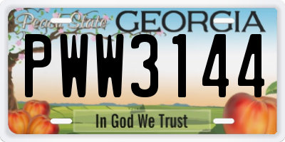 GA license plate PWW3144