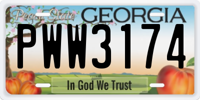 GA license plate PWW3174