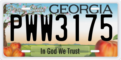 GA license plate PWW3175