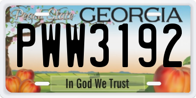 GA license plate PWW3192