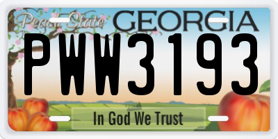 GA license plate PWW3193