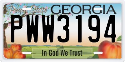 GA license plate PWW3194