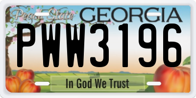 GA license plate PWW3196