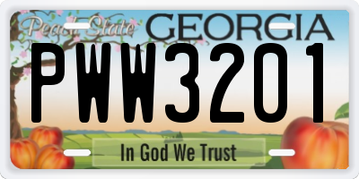 GA license plate PWW3201