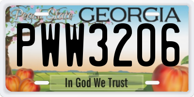 GA license plate PWW3206