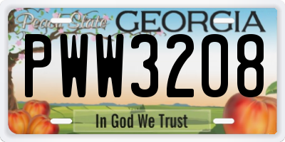 GA license plate PWW3208