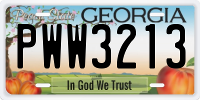 GA license plate PWW3213