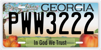 GA license plate PWW3222