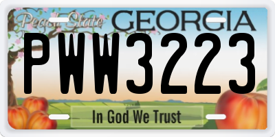 GA license plate PWW3223
