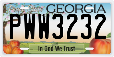 GA license plate PWW3232