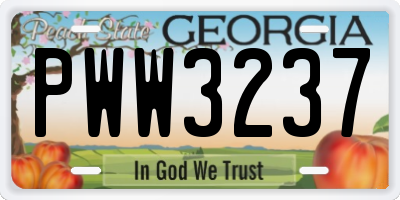 GA license plate PWW3237