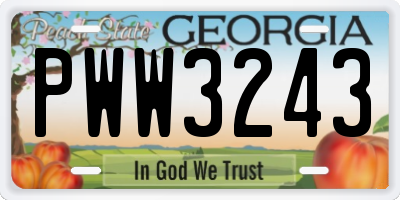 GA license plate PWW3243