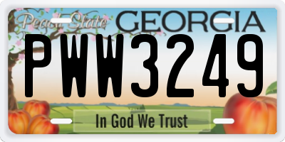 GA license plate PWW3249