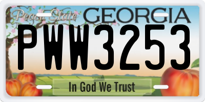 GA license plate PWW3253