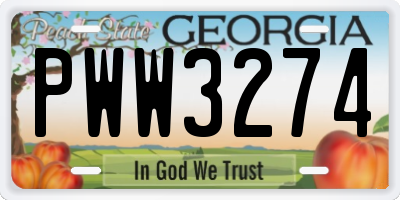 GA license plate PWW3274