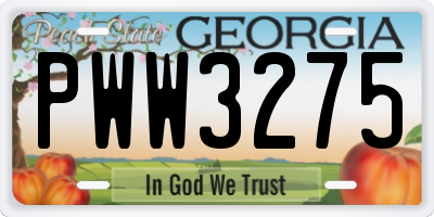 GA license plate PWW3275