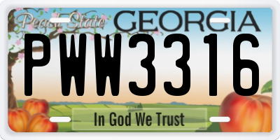 GA license plate PWW3316