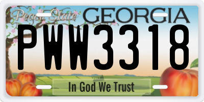 GA license plate PWW3318